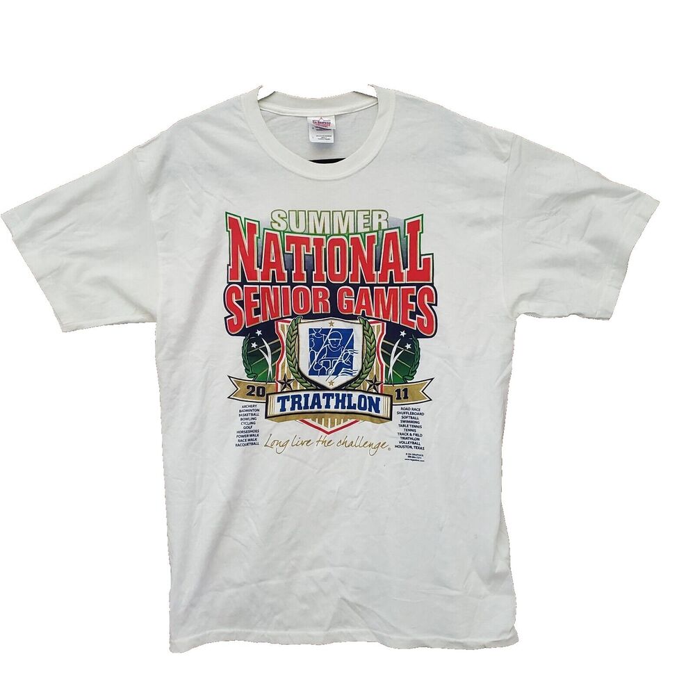 Summer National Senior Games 2011 T-Shirt Adult L Triathlon White Short Sleeve